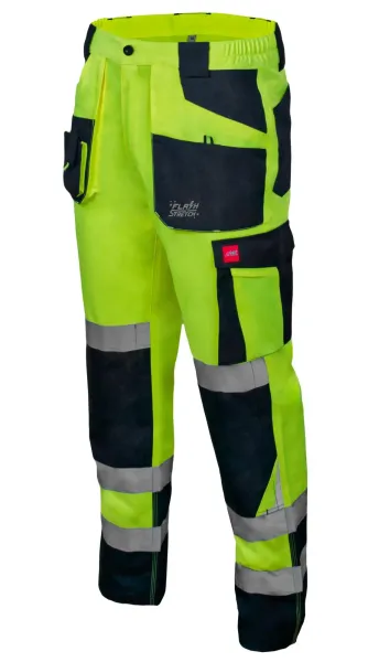 FLASH Stretch Slim Yellow rugalmas jól láthatósági derekas munkásnadrág – elölnézet