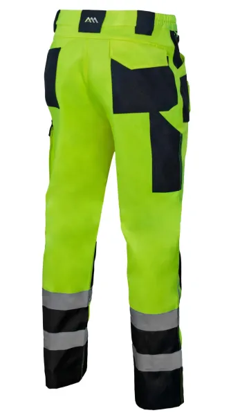 FLASH Stretch Slim Yellow rugalmas jól láthatósági derekas munkásnadrág – hátnézet