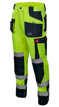 FLASH Stretch Slim Yellow rugalmas jól láthatósági derekas munkásnadrág – elölnézet